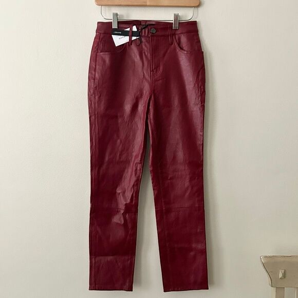 J Brand Oxblood Leather Pants Women’s 24 Mid Rise Slim Ankle Moto NWT - Picture 1 of 6